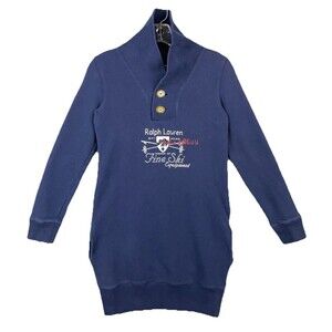 Ralph Lauren Girls XL 16 Vintage Sweatshirt Tunic Shawl Collar Ski Wear Navy
